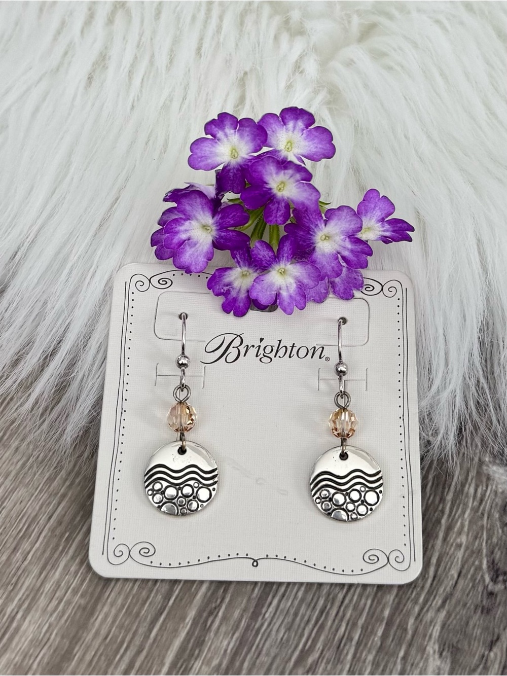 💜 Brighton Silver Dangle French Wire Earrings with Champagne Beads